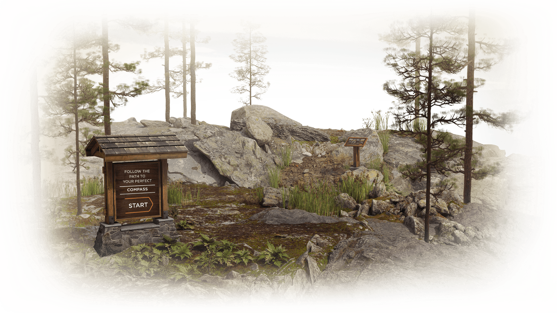 Forest scenery with a sign